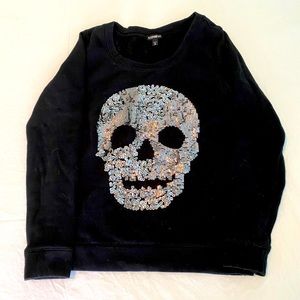 Black Express Sequin Skull Sweatshirt